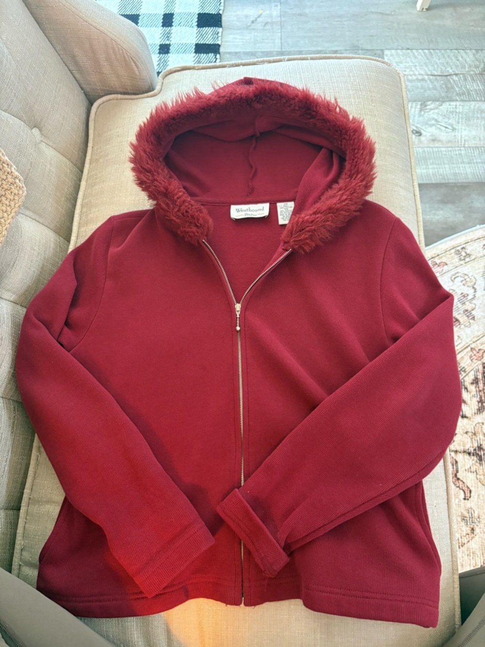 Westbound Deep Wine Zip-Up Hoodie with Faux Trim